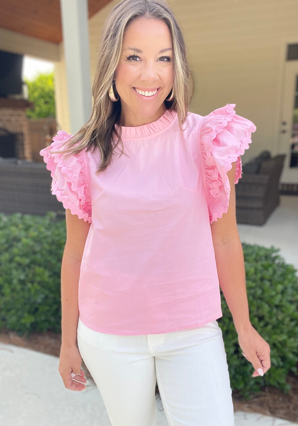 Ruffled Sleeve Frilled Collar Blouse