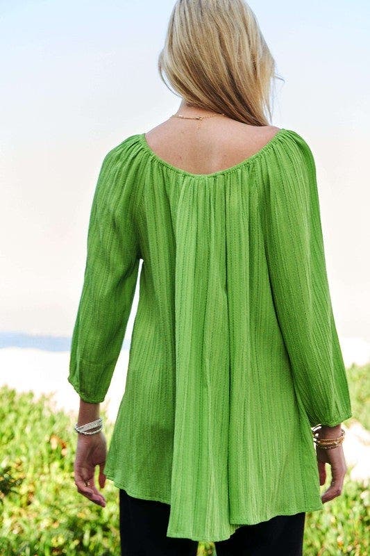 Davi & Dani Crinckled Texture Fabric Round Neck Swing Top