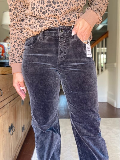 RISEN Tummy Control Mid Rise Straight Leg Corduroy Pants