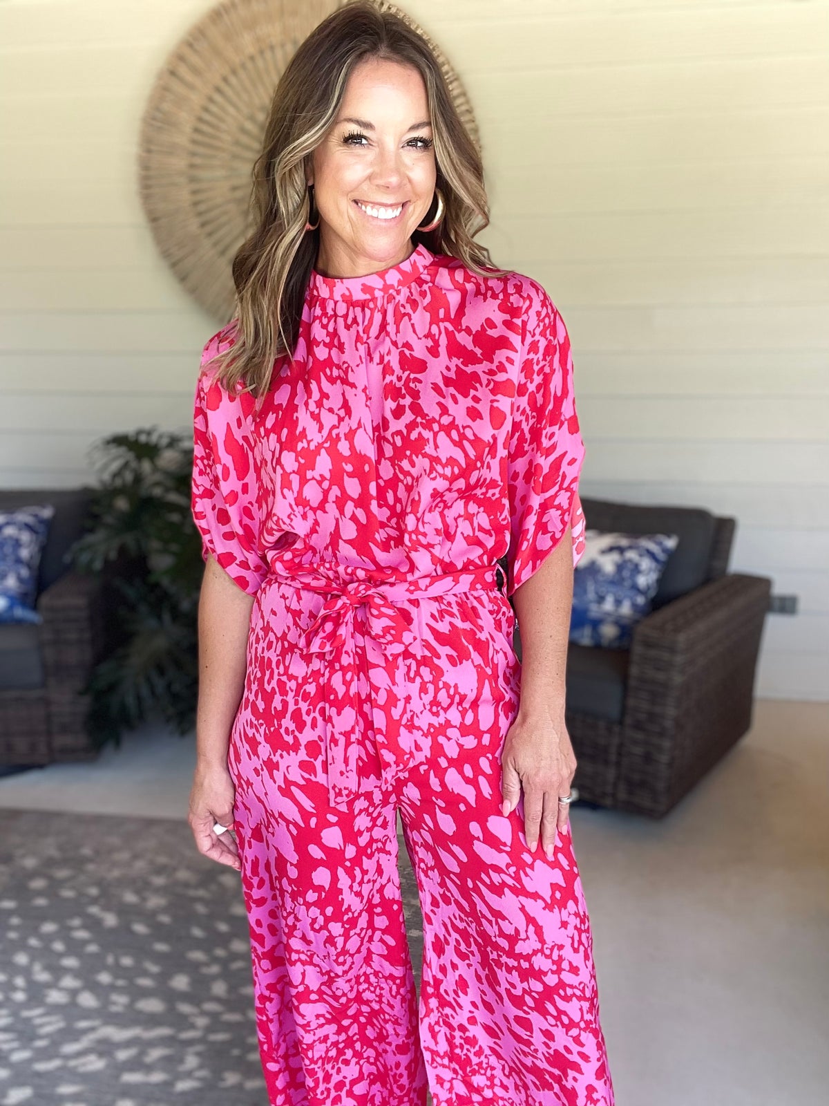 Leopard Belted Wide Leg Jumpsuit