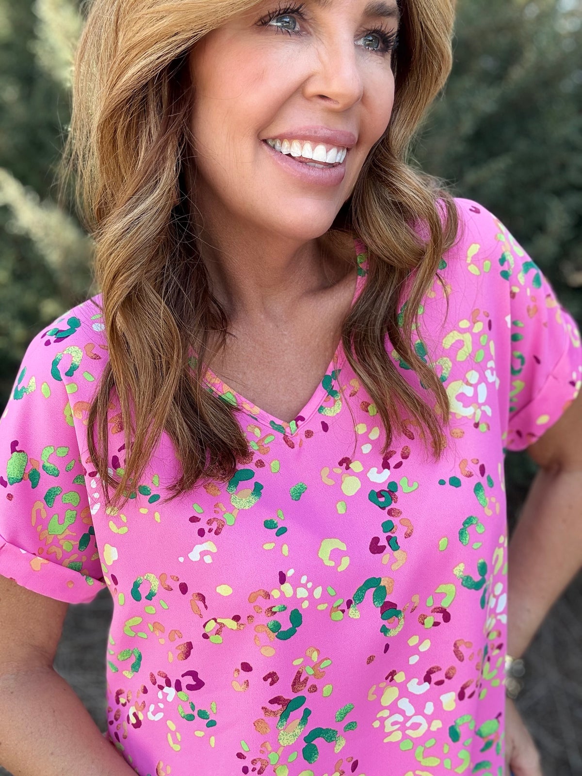 Heimish Full Size Animal print V-Neck Short Sleeve T-Shirt Plus Size