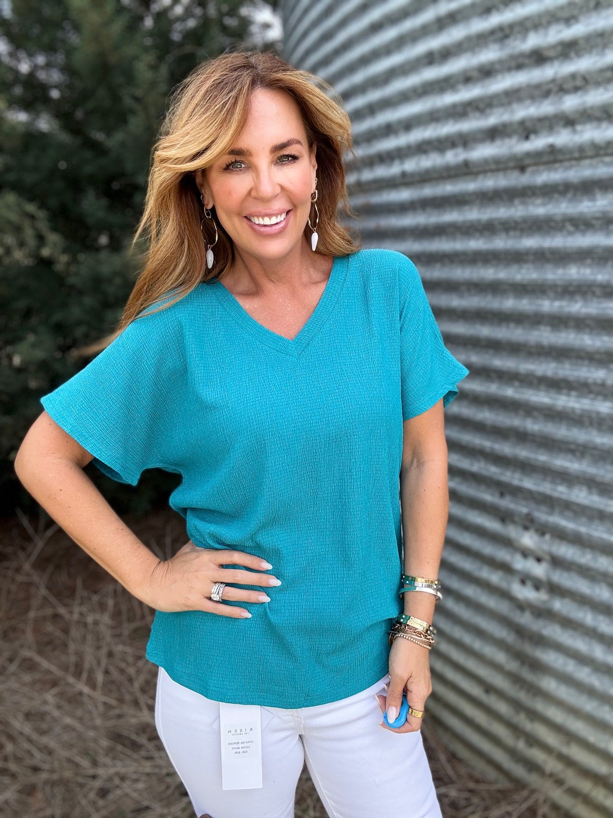 Textured V-Neck Short Sleeve T-Shirt