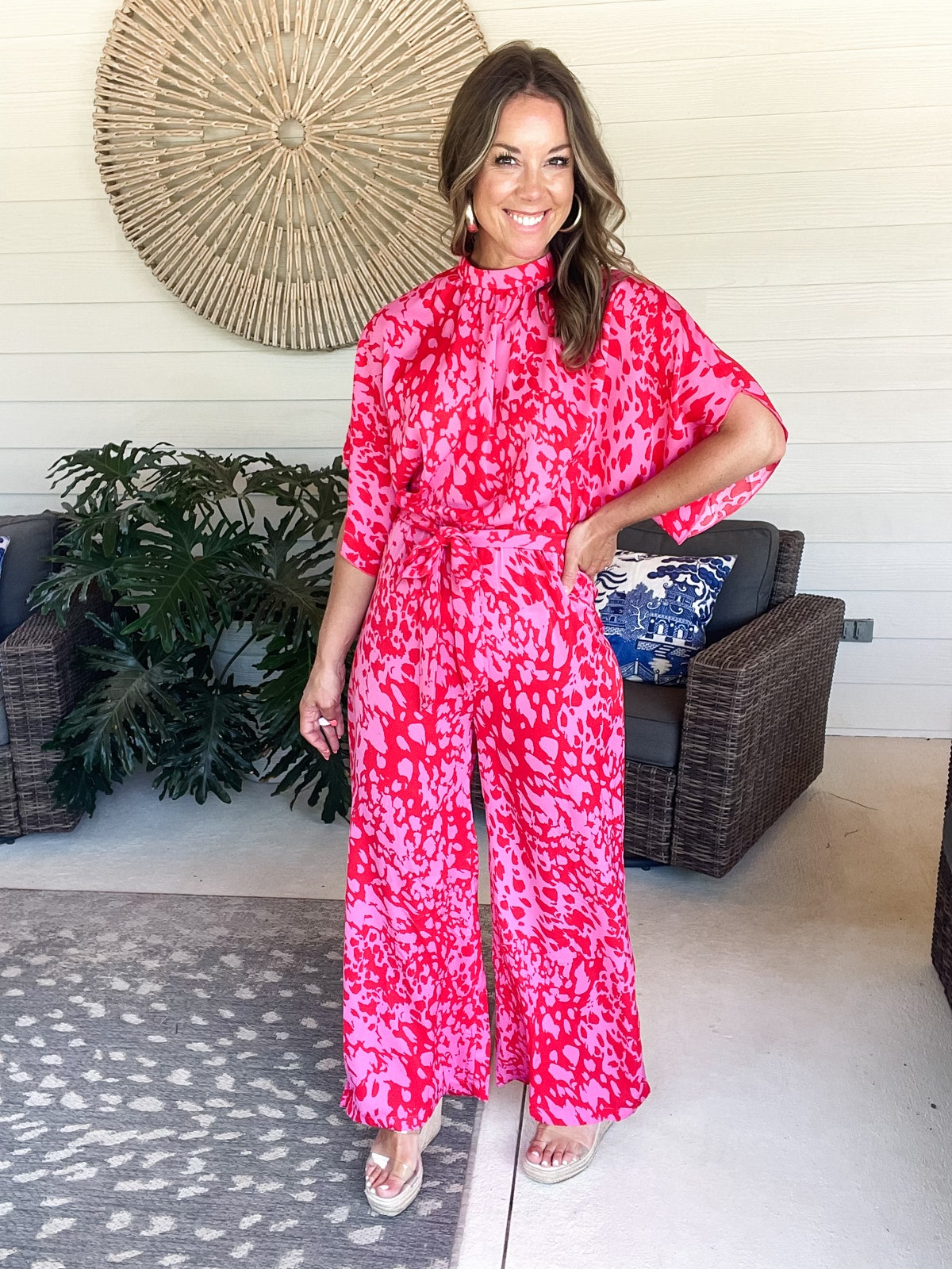 Leopard Belted Wide Leg Jumpsuit