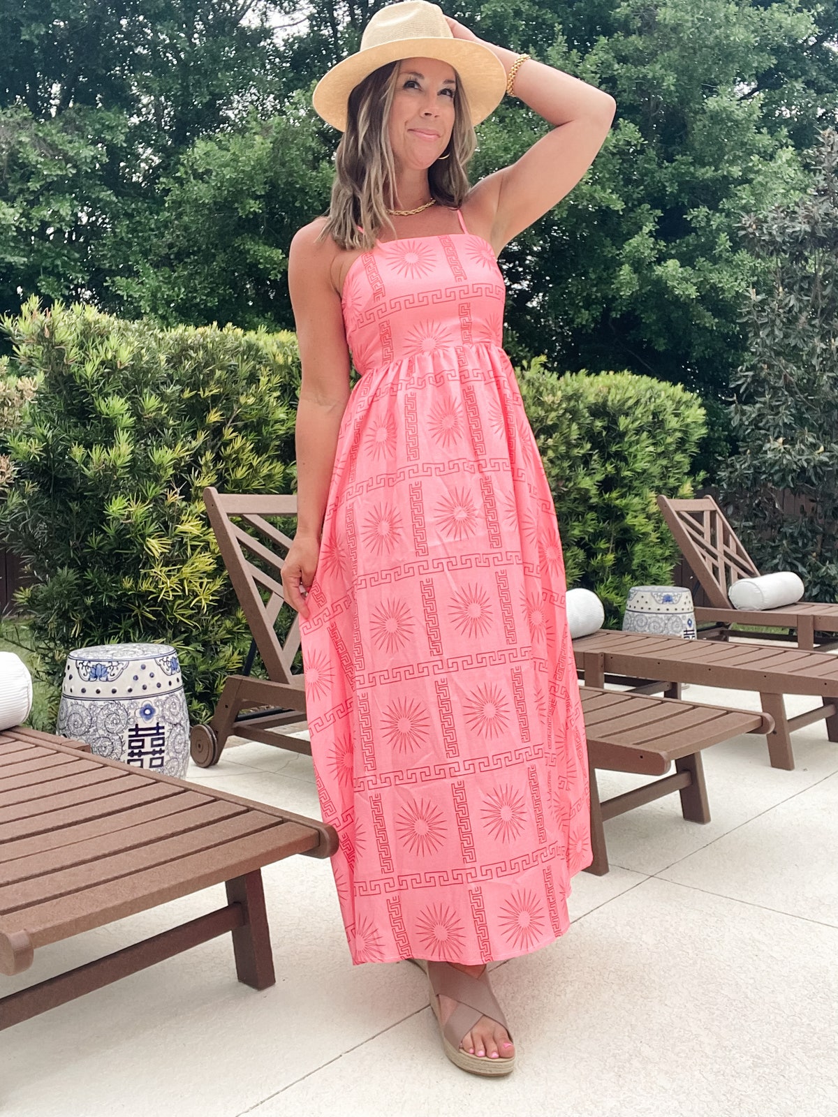 Cutout Back Printed Square Neck Maxi Cami Dress