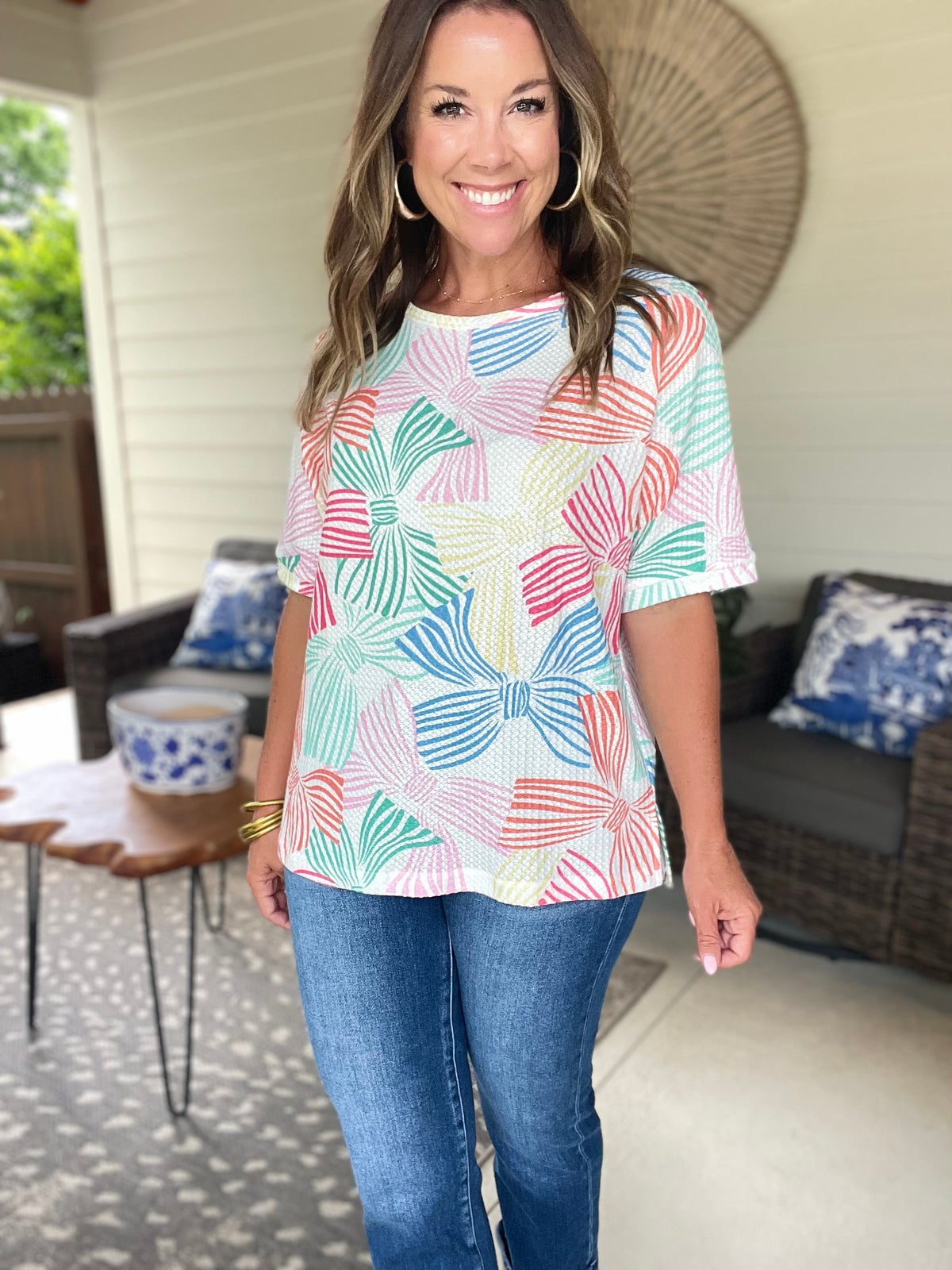 Printed Round Neck Half Sleeve Top