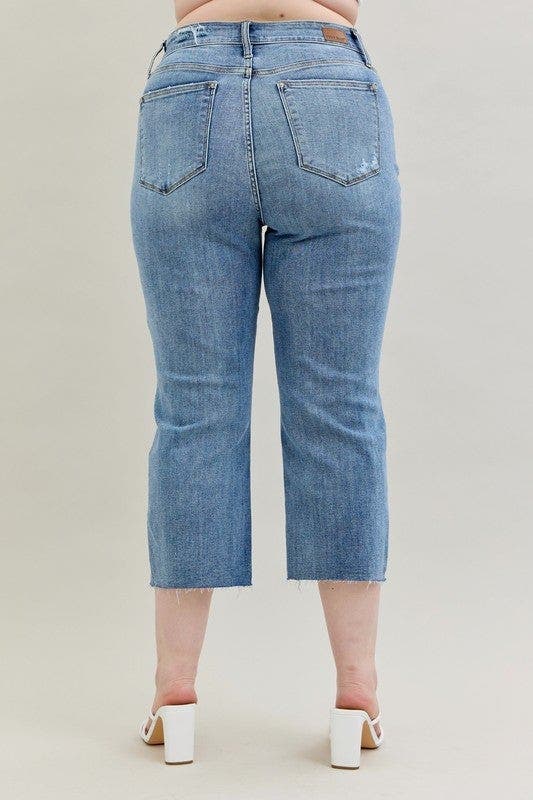 Judy Blue Full Size High Waist Destroy Crop Wide Leg Jeans Plus Size