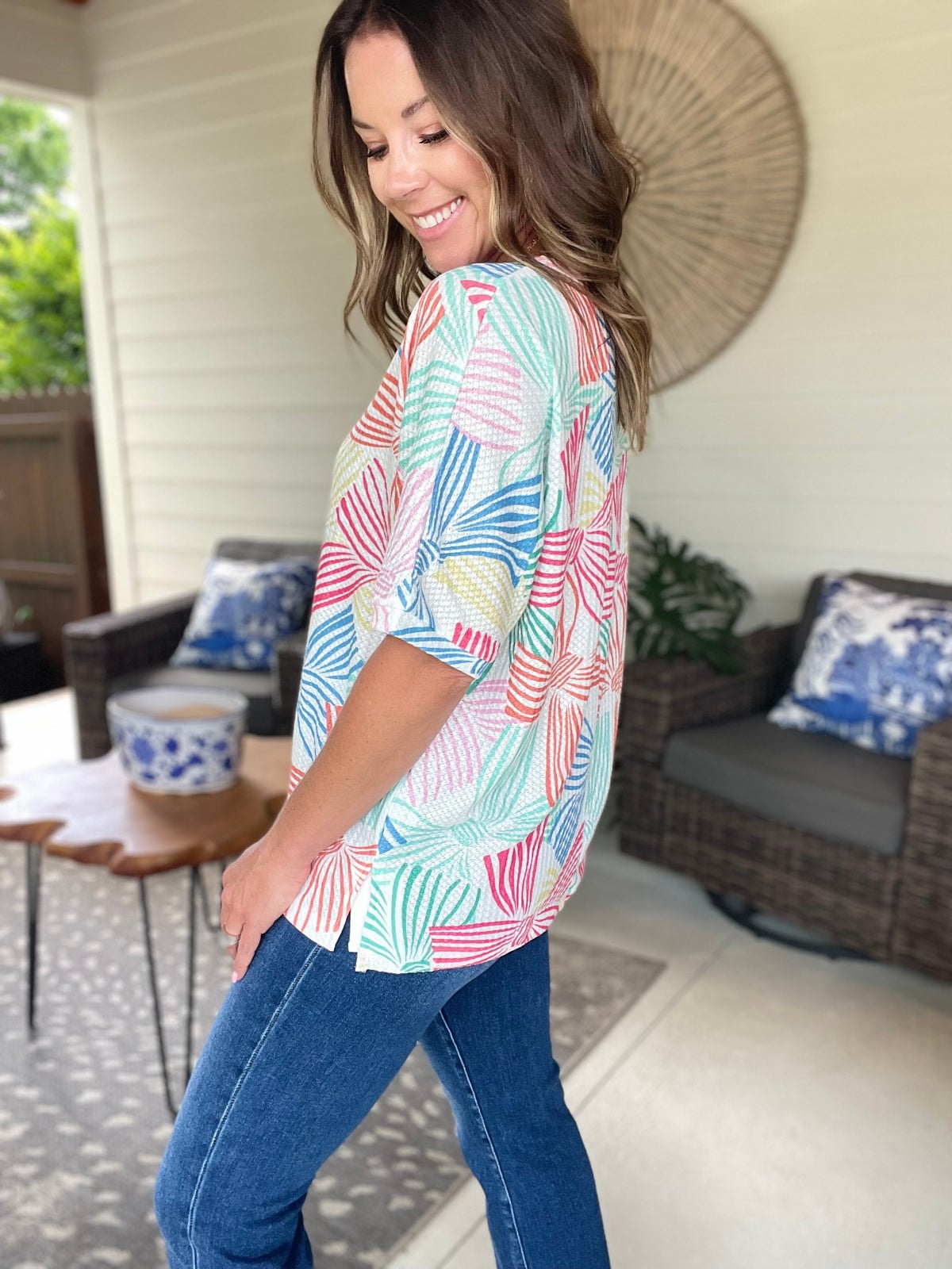 Printed Round Neck Half Sleeve Top
