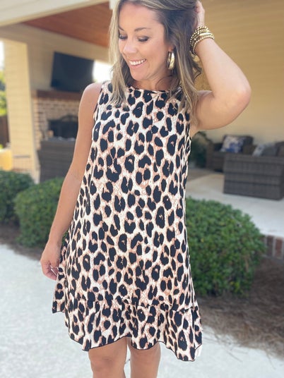 Product: Ruffled Hem Leopard Sleeveless Dress