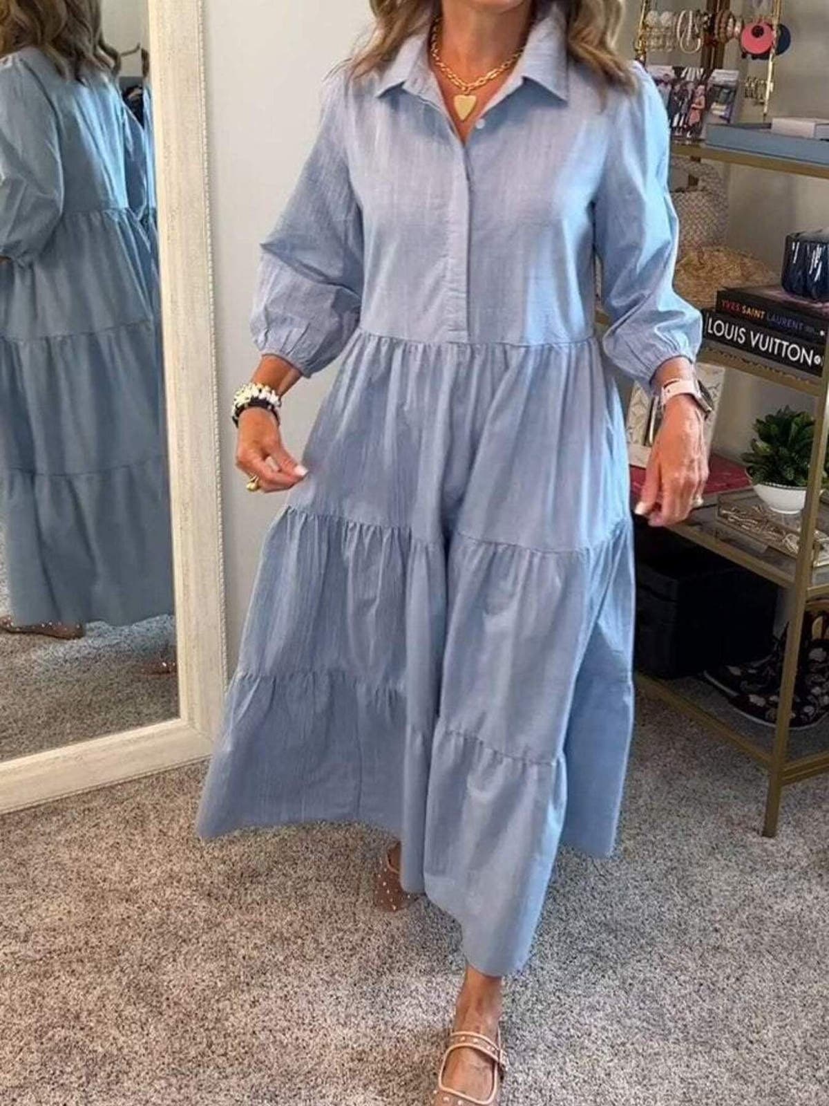 Full Size Tiered Button-Front Maxi Shirt Dress Plus Size