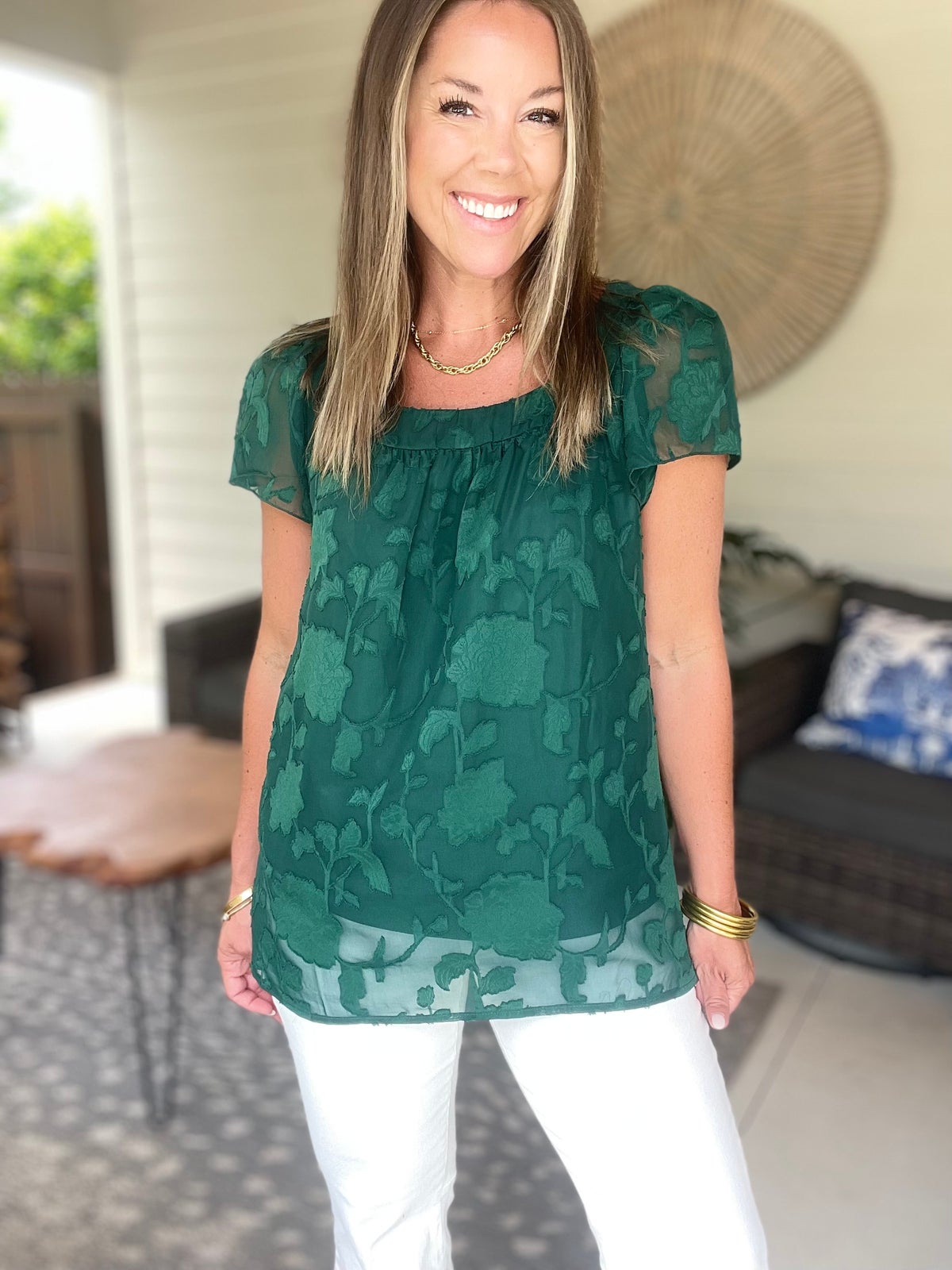 Square Neck Short Sleeve Blouse