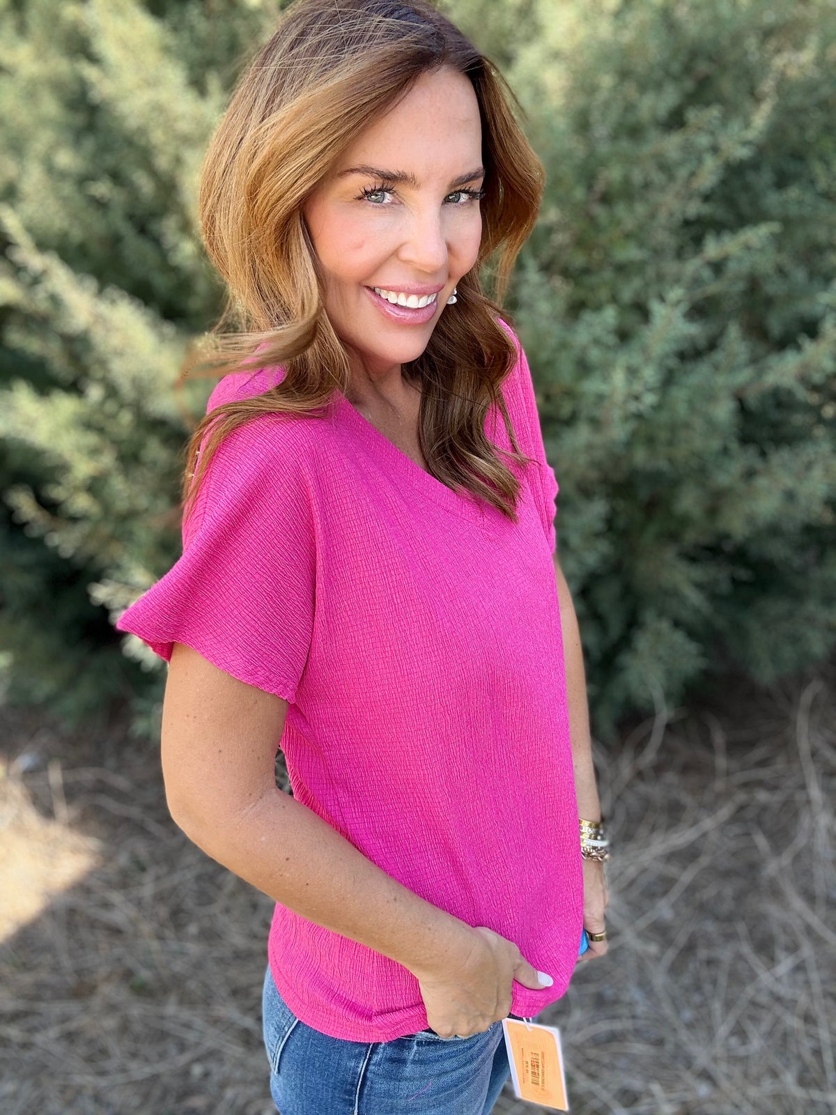 Textured V-Neck Short Sleeve T-Shirt