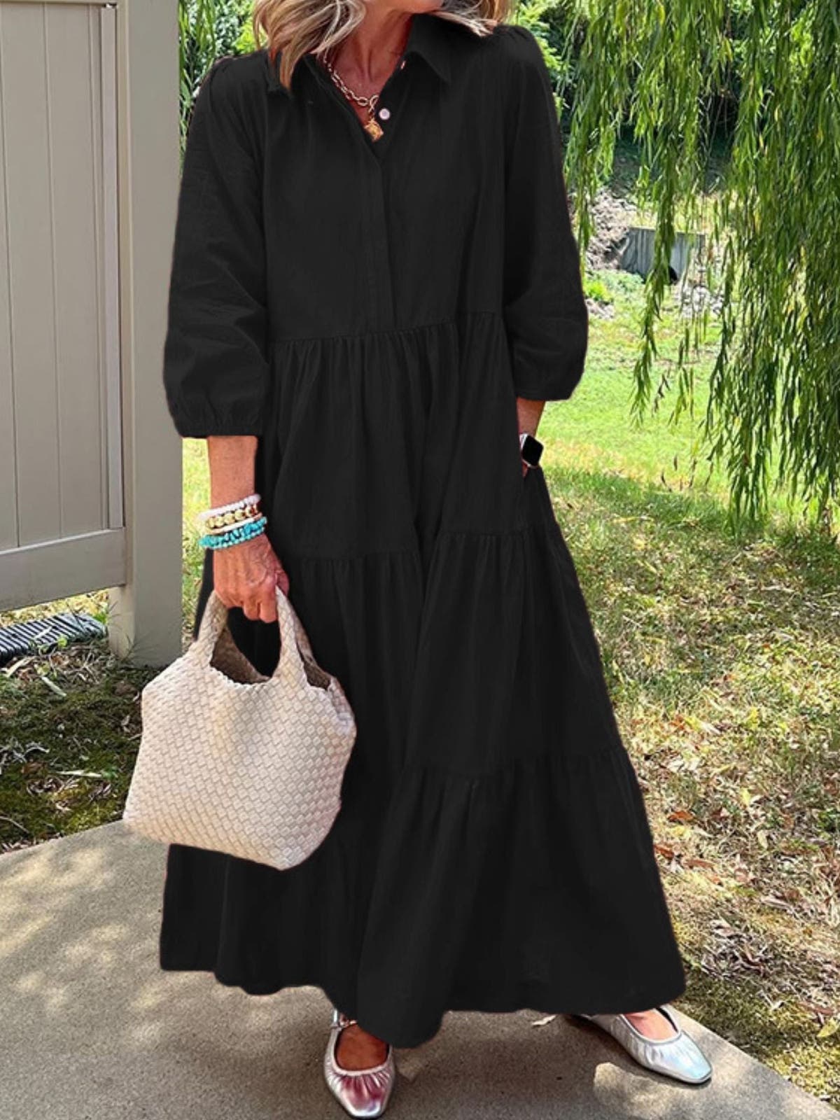 Full Size Tiered Button-Front Maxi Shirt Dress Plus Size