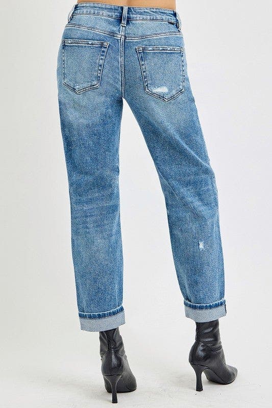 RISEN Full Size High Rise Ankle Boyfriend Distressed Jeans Plus Size
