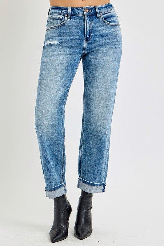 RISEN Full Size High Rise Ankle Boyfriend Distressed Jeans Plus Size
