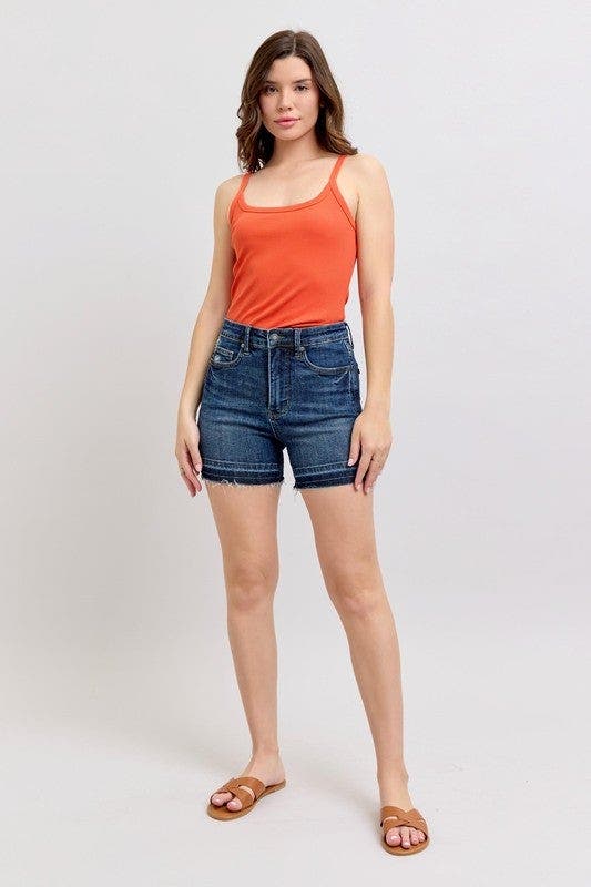 Judy Blue Full Size High Waist Tummy Control Destroy Release Hem Denim Shorts Plus Size