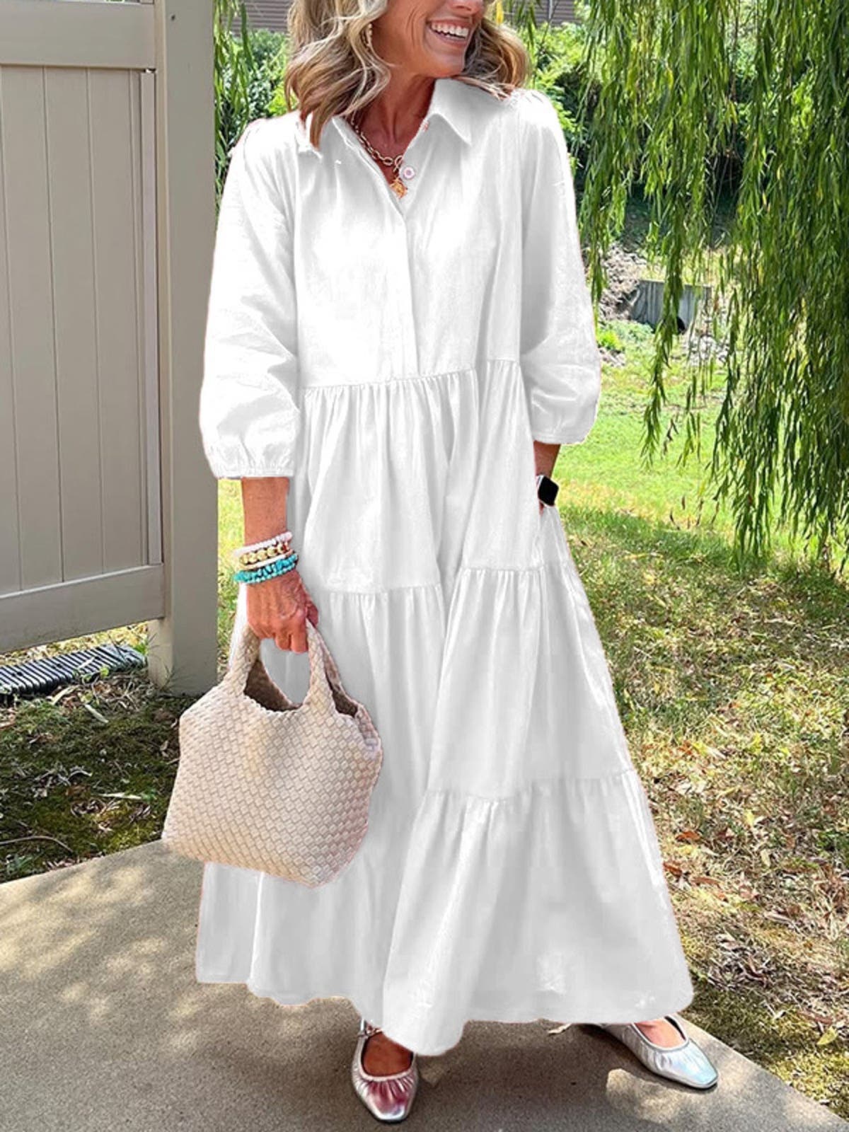 Full Size Tiered Button-Front Maxi Shirt Dress Plus Size
