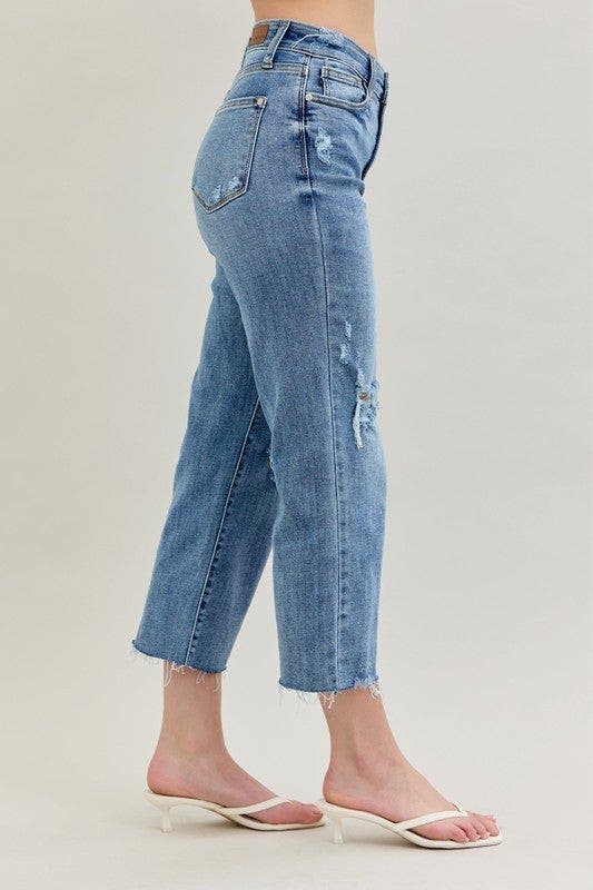 Judy Blue Full Size High Waist Destroy Crop Wide Leg Jeans Plus Size