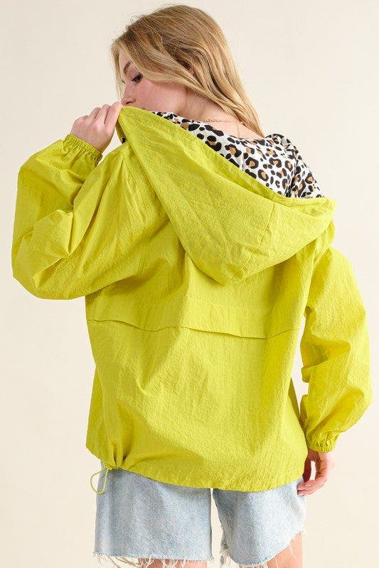 And The Why Leopard Print Hoodie Zipper Up Pocket Windbreaker