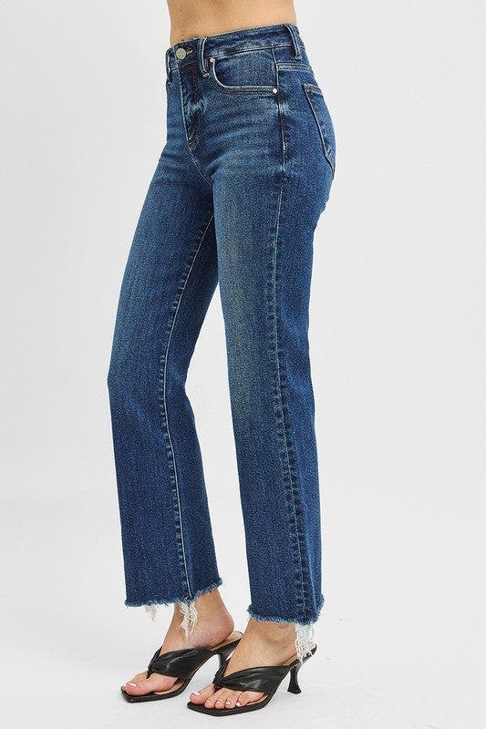RISEN Full Size Tummy Control High Rise Crop Straight Raw Cut Hem Jeans Plus Size