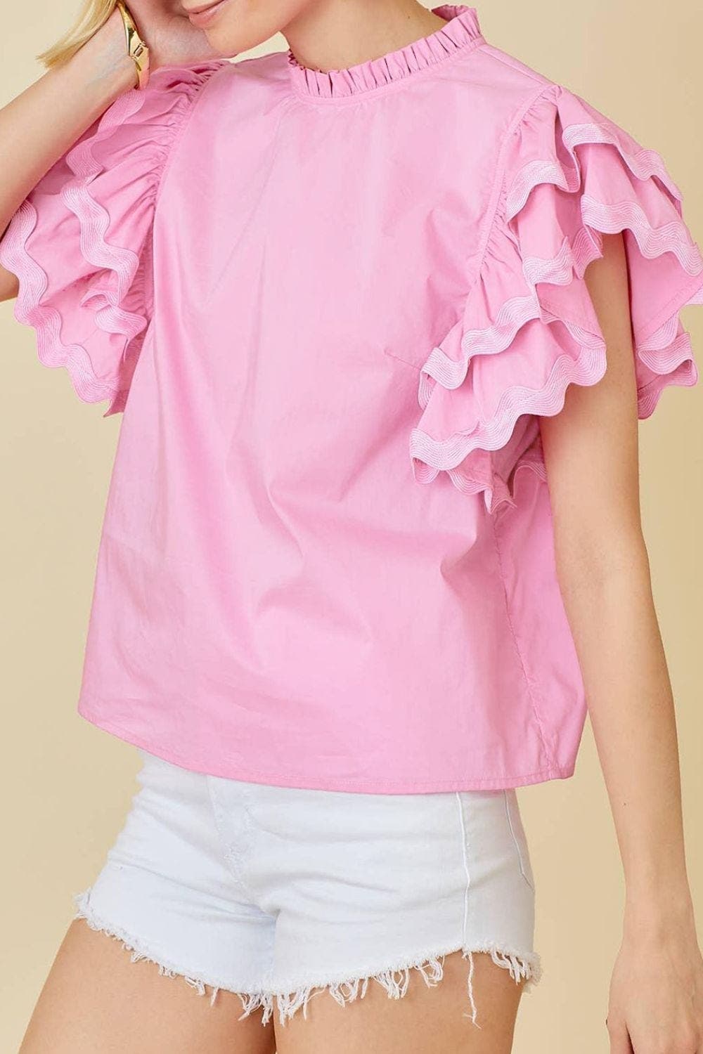 Ruffled Sleeve Frilled Collar Blouse
