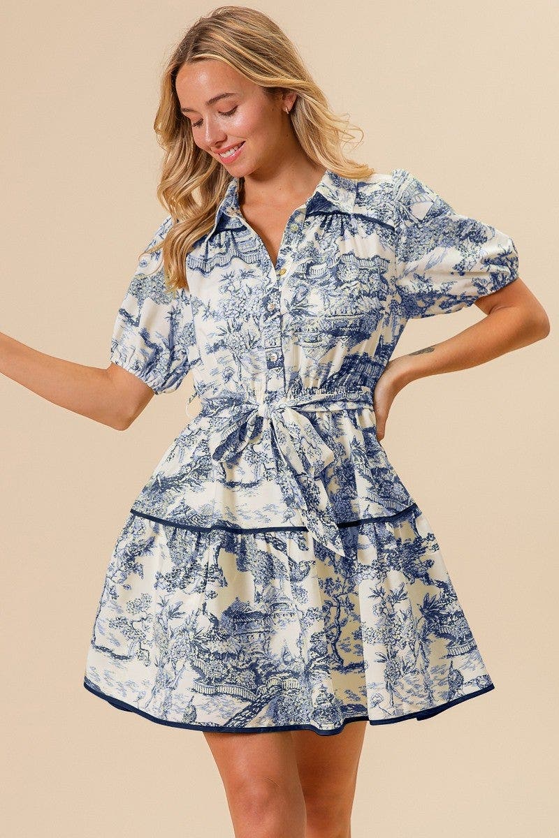 BiBi Woven Printed Tiered Dress