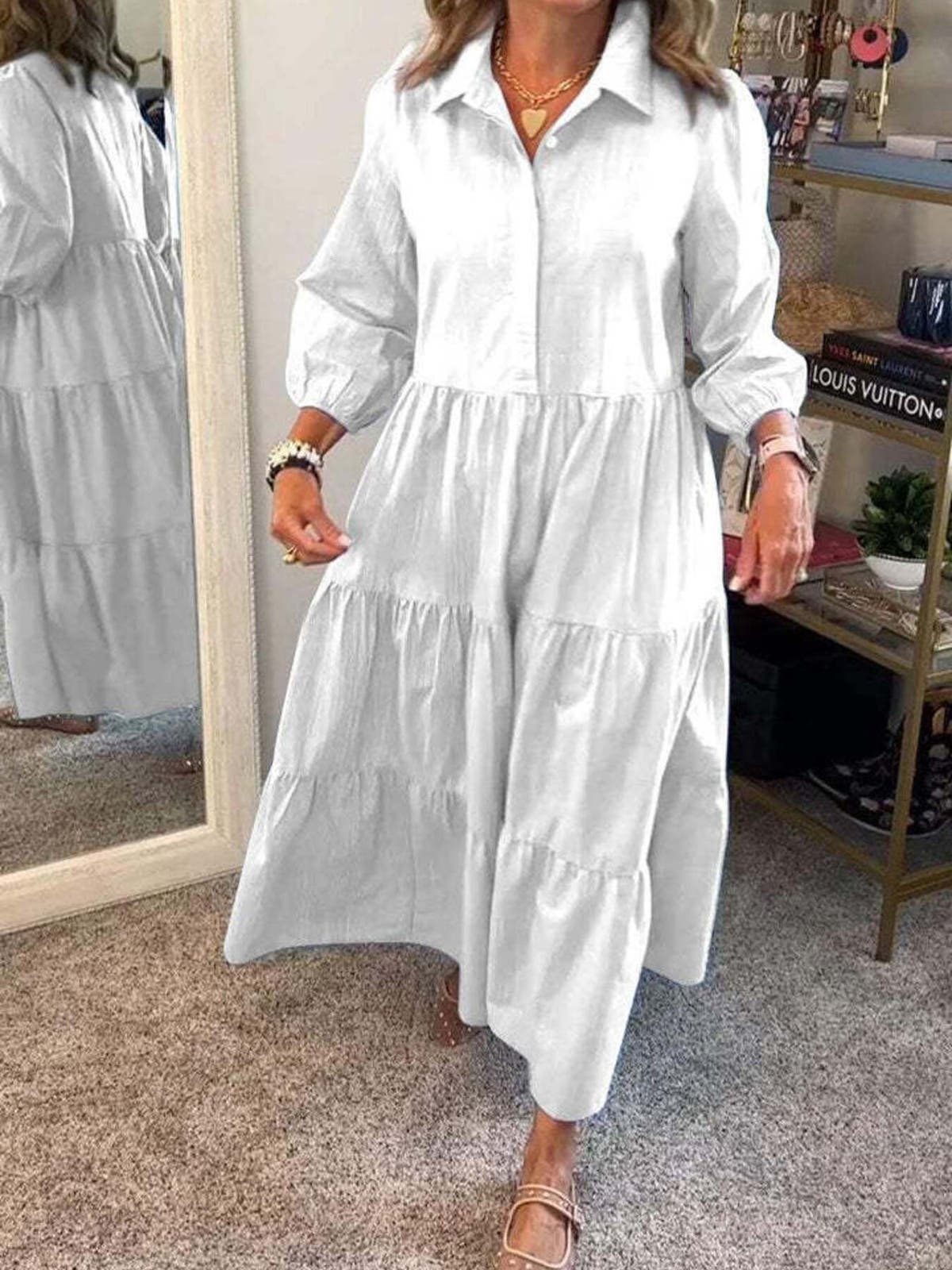 Full Size Tiered Button-Front Maxi Shirt Dress Plus Size