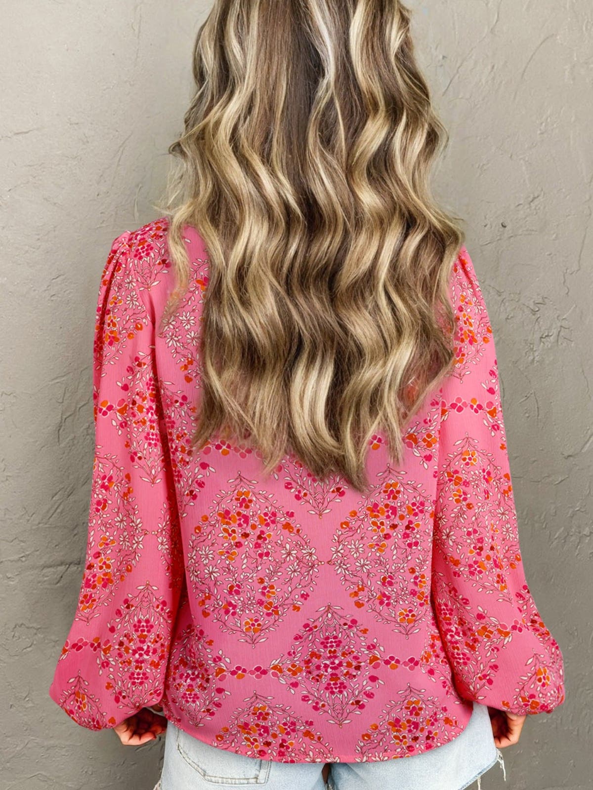 Floral Print Lantern Sleeve Loose Shirt
