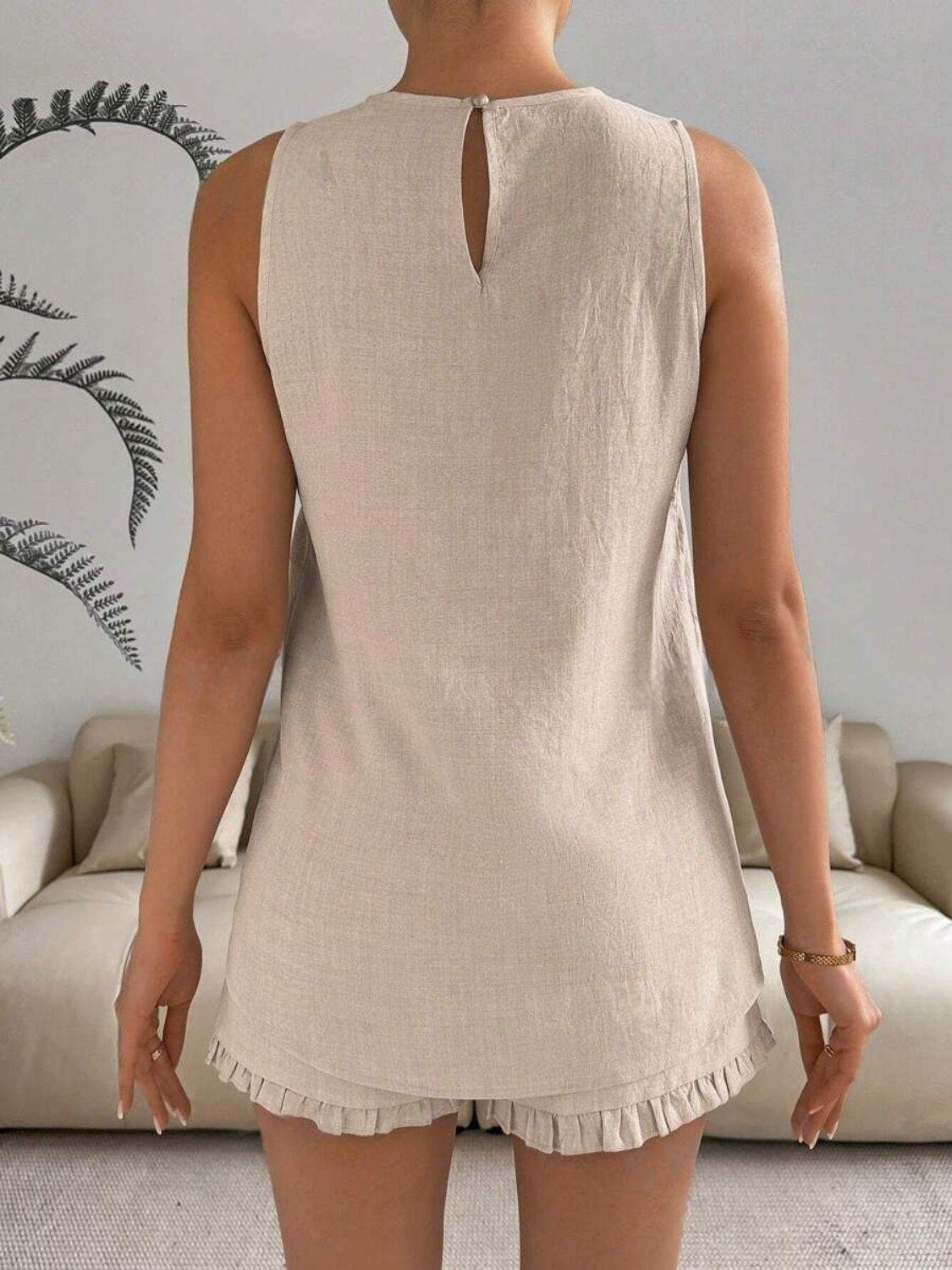 Lace Detail Round Neck Tank and Shorts Set