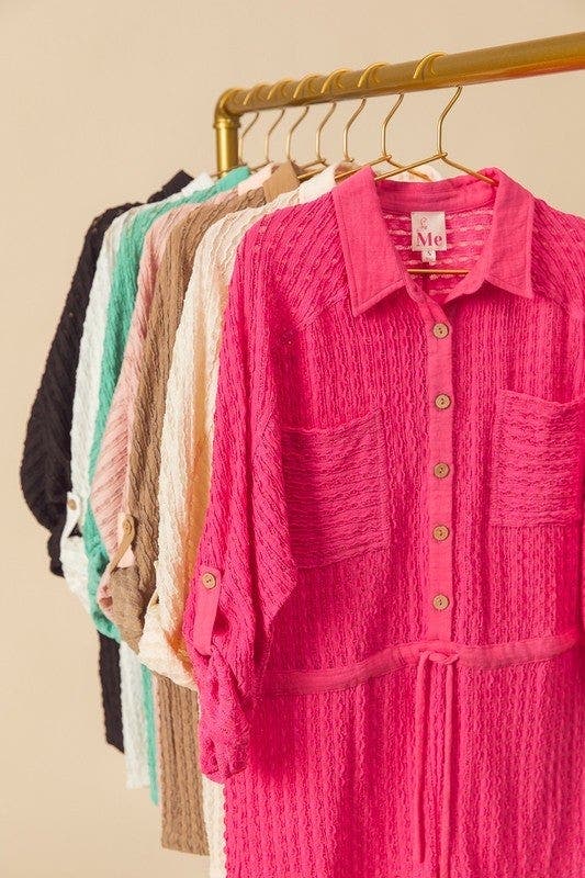 SO ME Textured Knit Button Front Romper