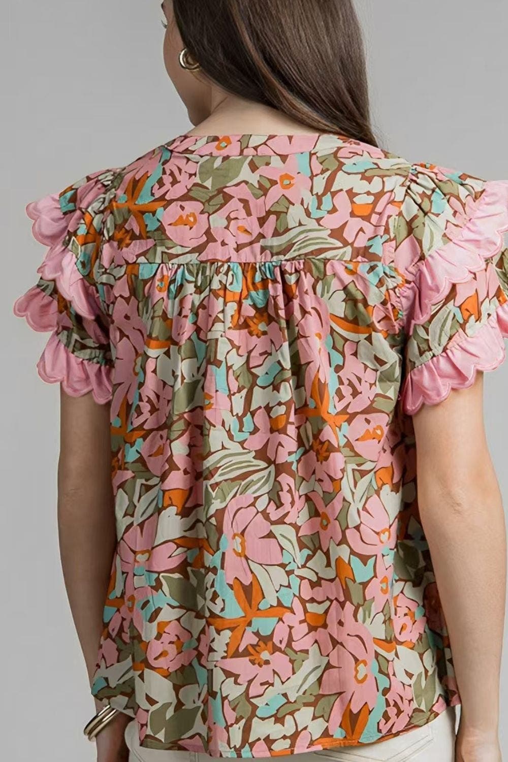 Multicolour Floral Tiered Ruffled Short Sleeve Blouse