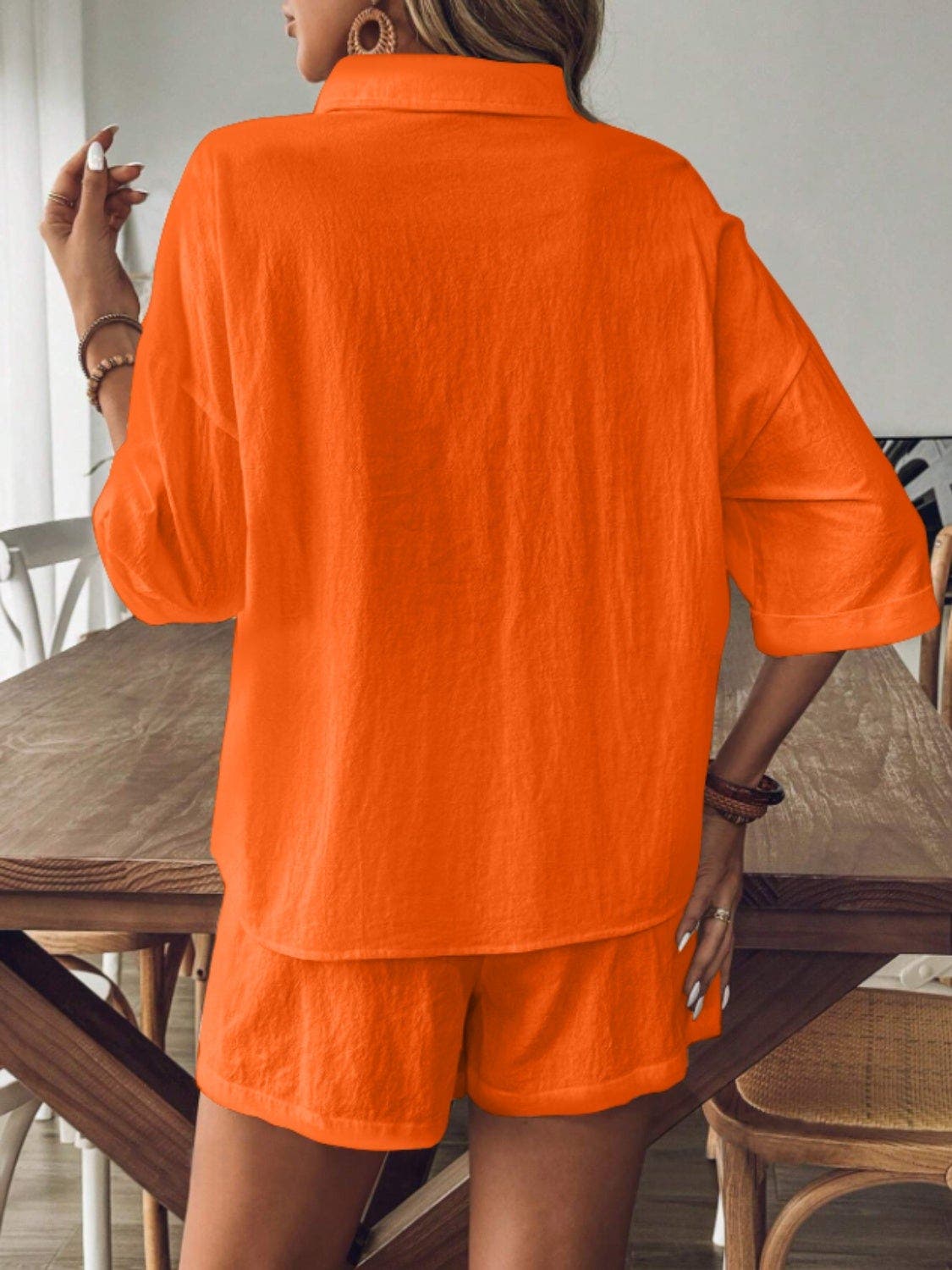Collared Neck Half Sleeve Top and Shorts Set
