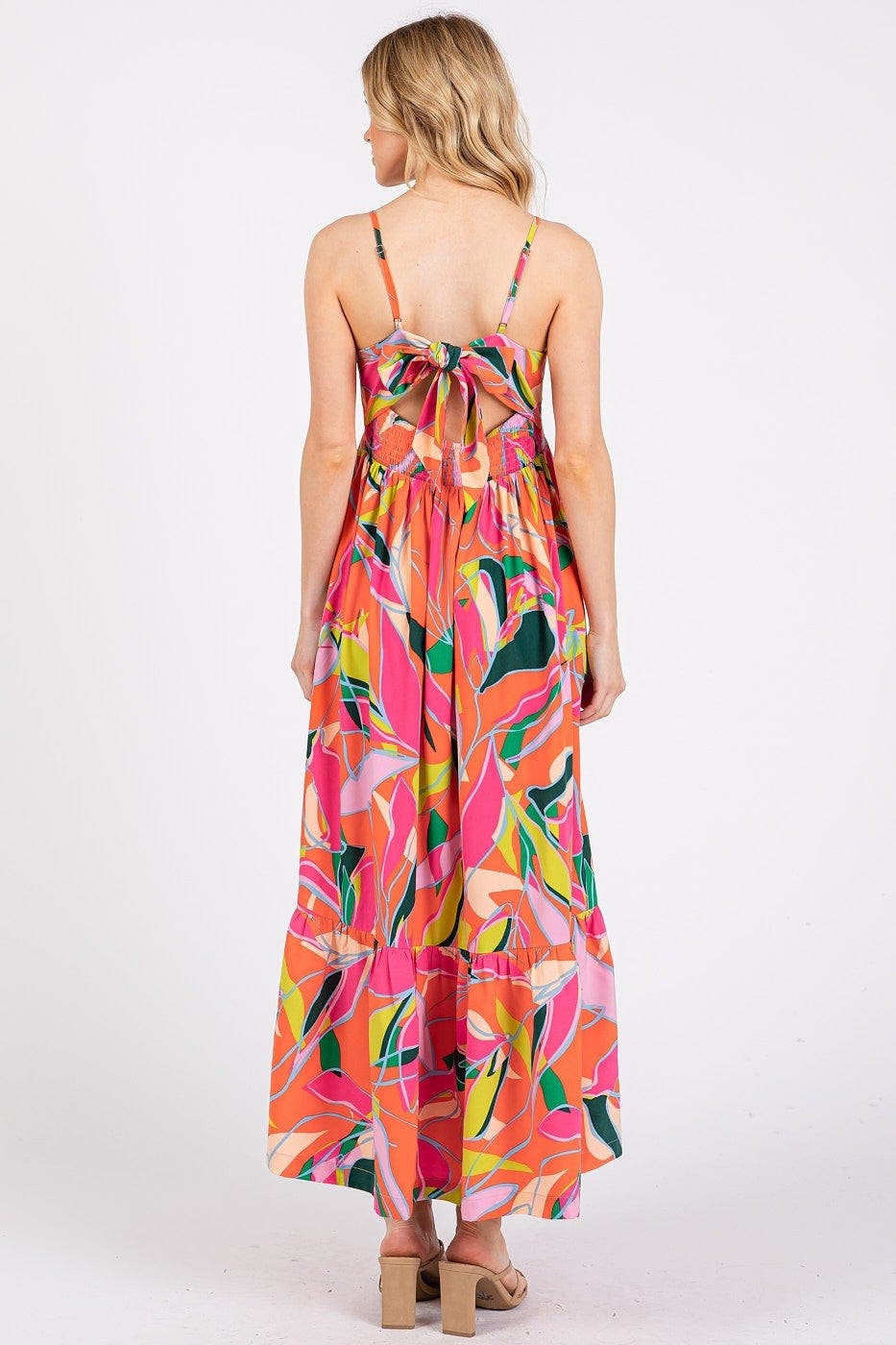 Mittoshop Multicolor Leaf Print Tie Back Maxi Dress