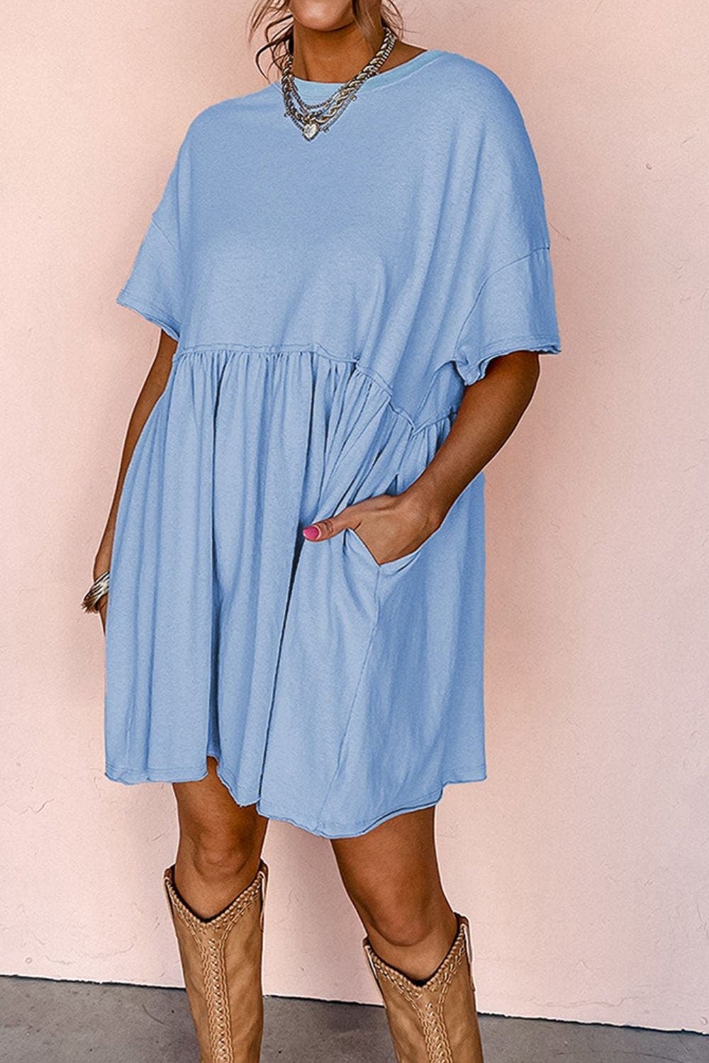 Round Neck Half Sleeve Mini Tee Dress