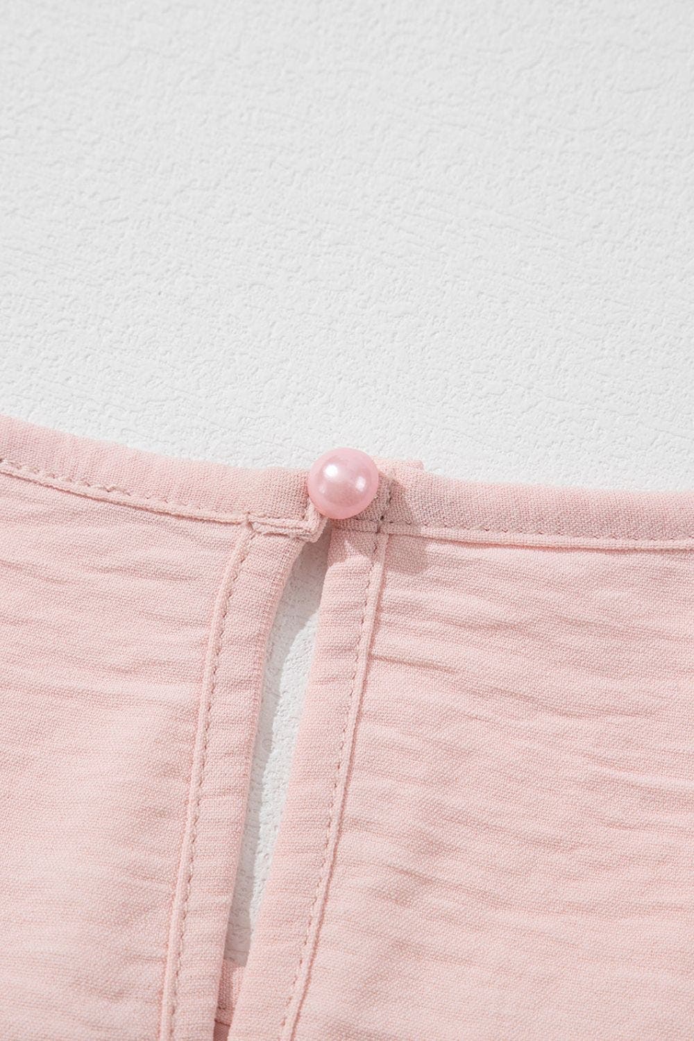 Solid Color Flounce Sleeve Pleated Round Neck Blouse
