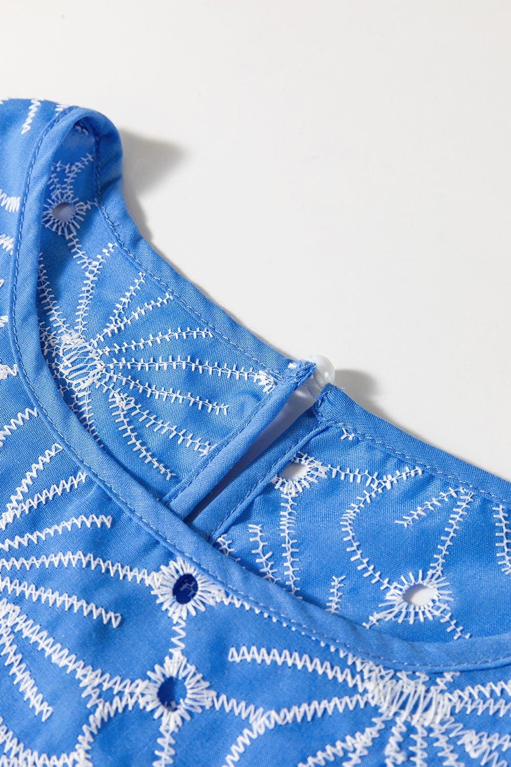 Eyelet Flower Embroidery Flounce Sleeve Blouse