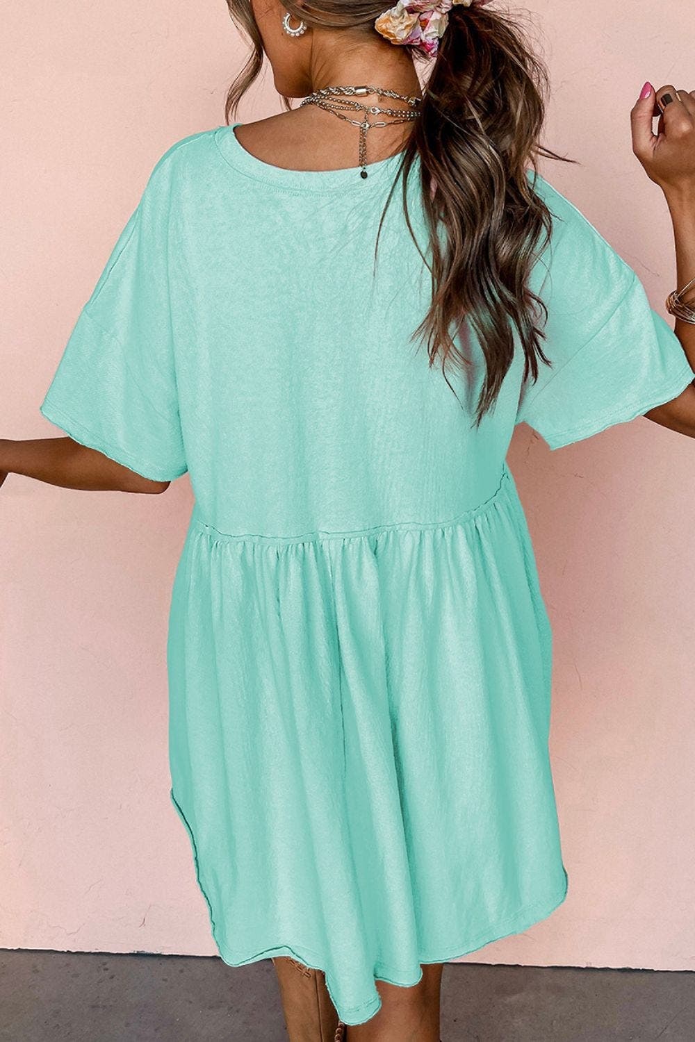 Round Neck Half Sleeve Mini Tee Dress