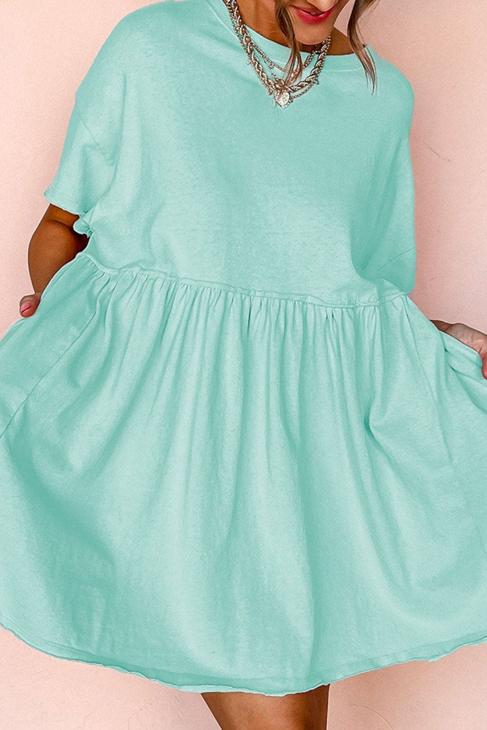 Round Neck Half Sleeve Mini Tee Dress