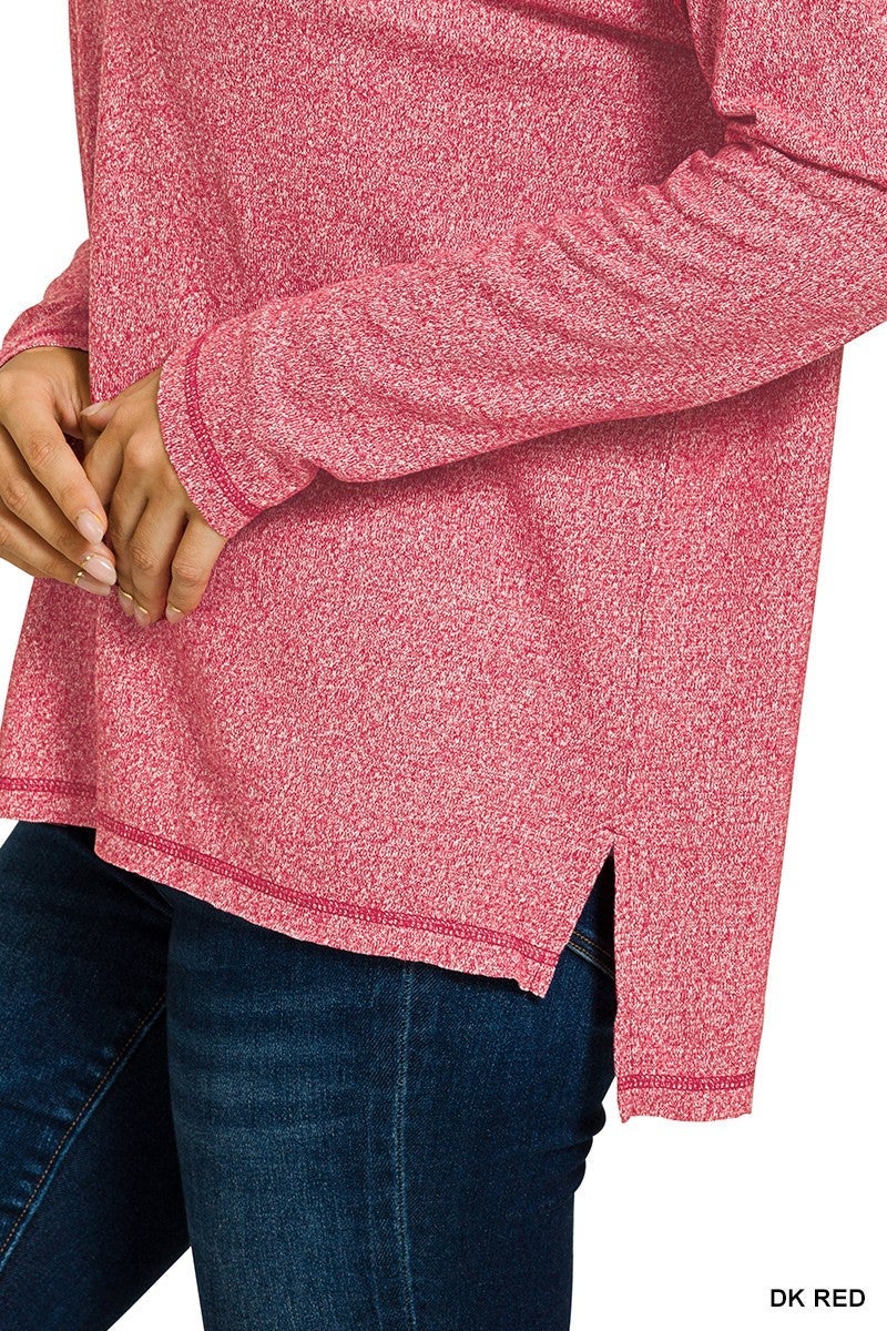 Zenana Soft Melange Hacci Exposed Seam Hi-low Tee | DDP Boutique