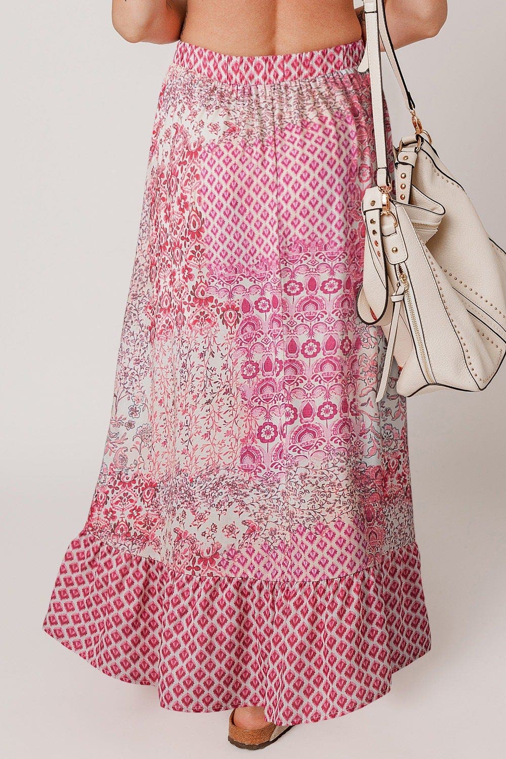 Printed Tassel Drawstring High Waist Maxi Skirt
