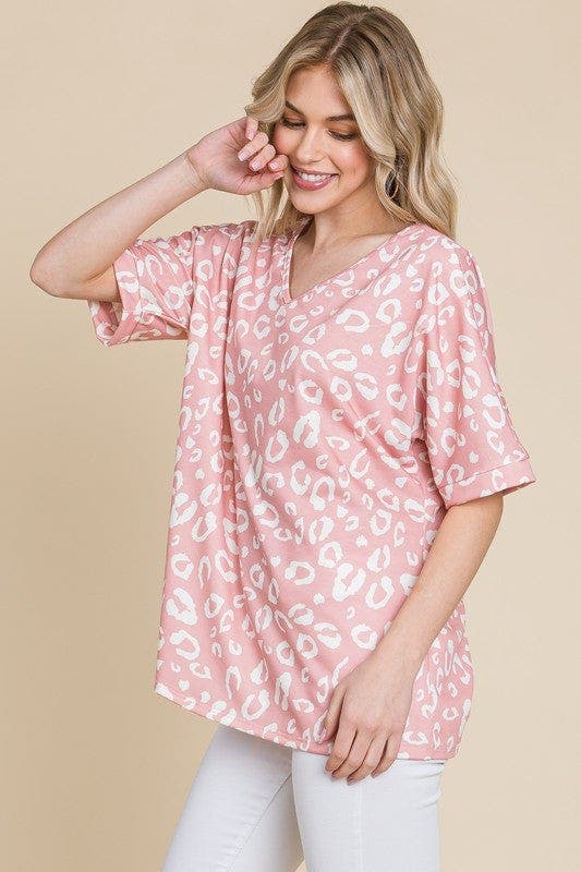 BOMBOM Loose Fit Animal Print Soft Knit Top