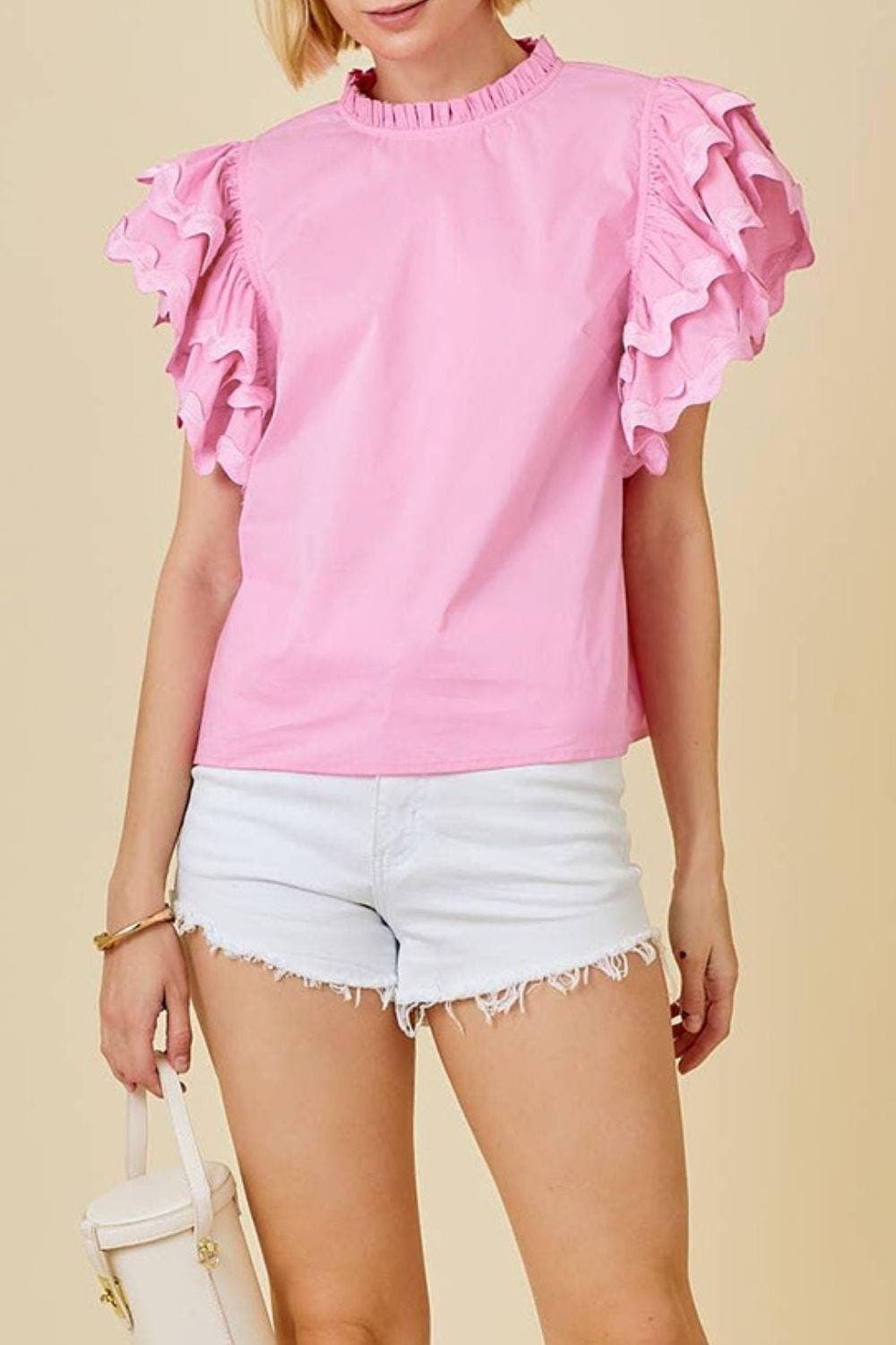 Ruffled Sleeve Frilled Collar Blouse