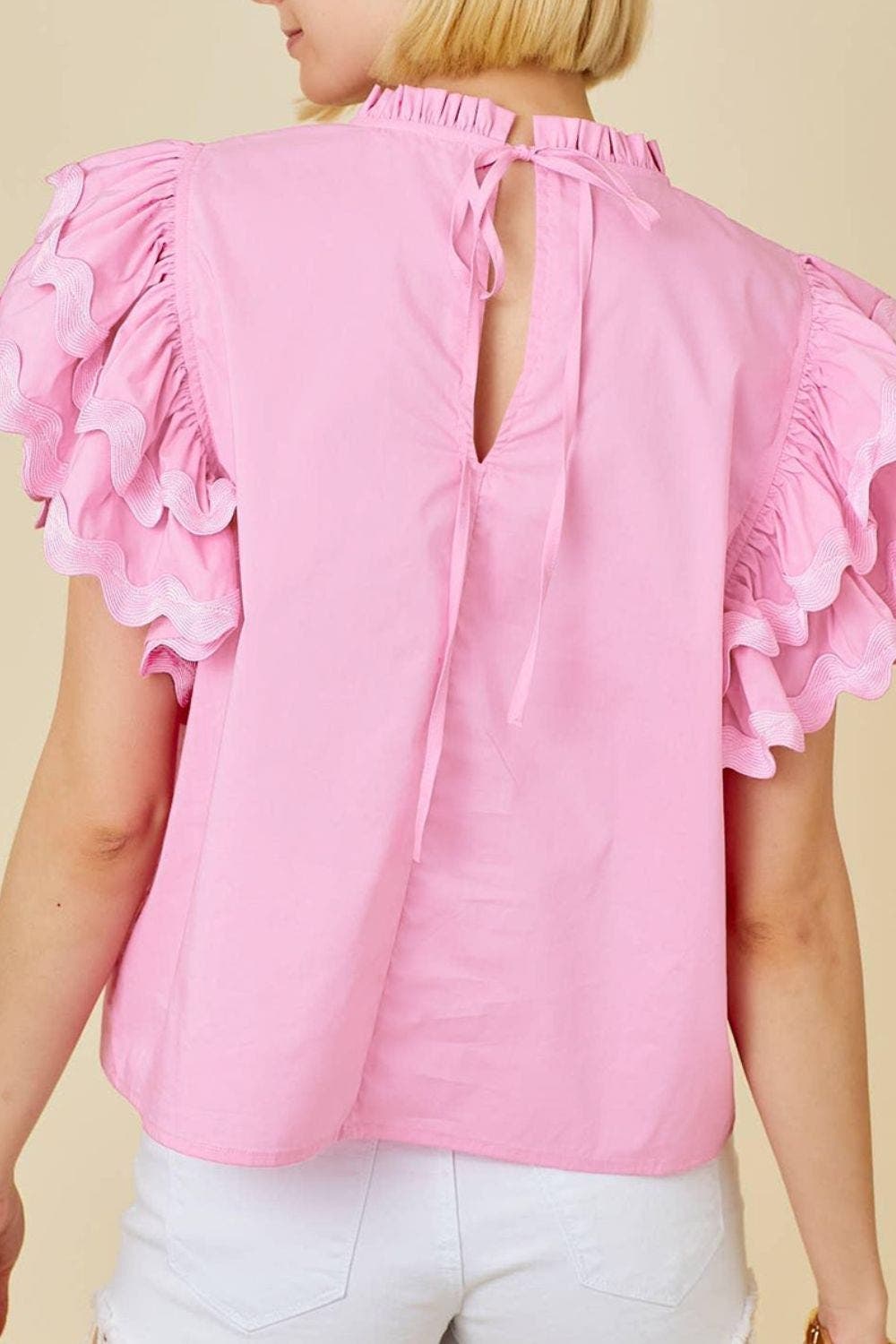 Ruffled Sleeve Frilled Collar Blouse