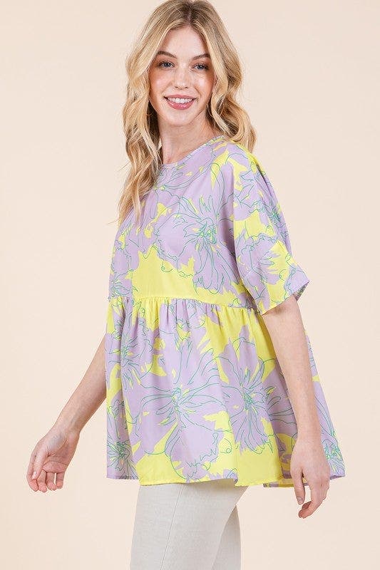 BOMBOM Floral Babydoll Tunic Top