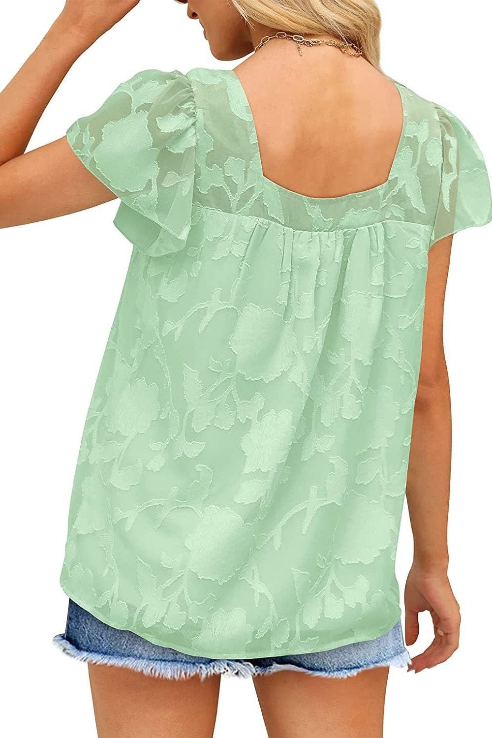 Square Neck Short Sleeve Blouse