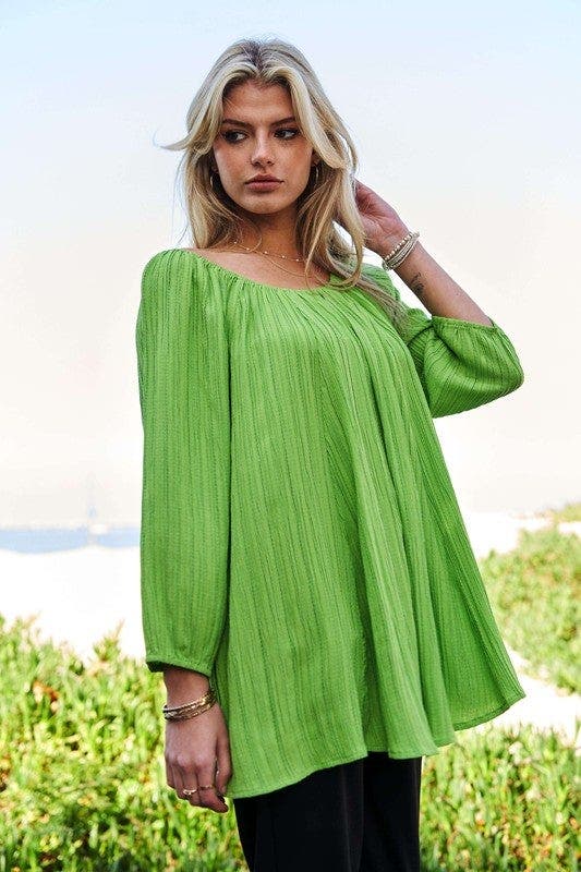 Davi & Dani Crinckled Texture Fabric Round Neck Swing Top