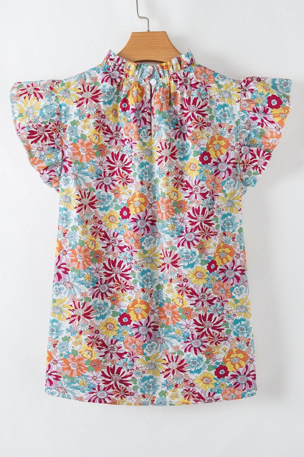 Multicolour Floral Pleated Detail Flutter Sleeve Blouse