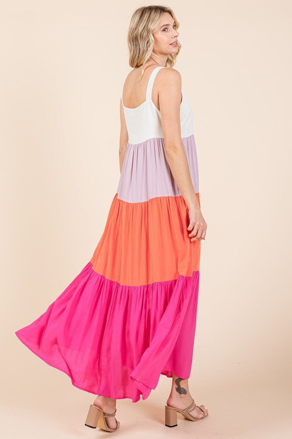 Mittoshop Color Block Tiered Pull-On Maxi Dress