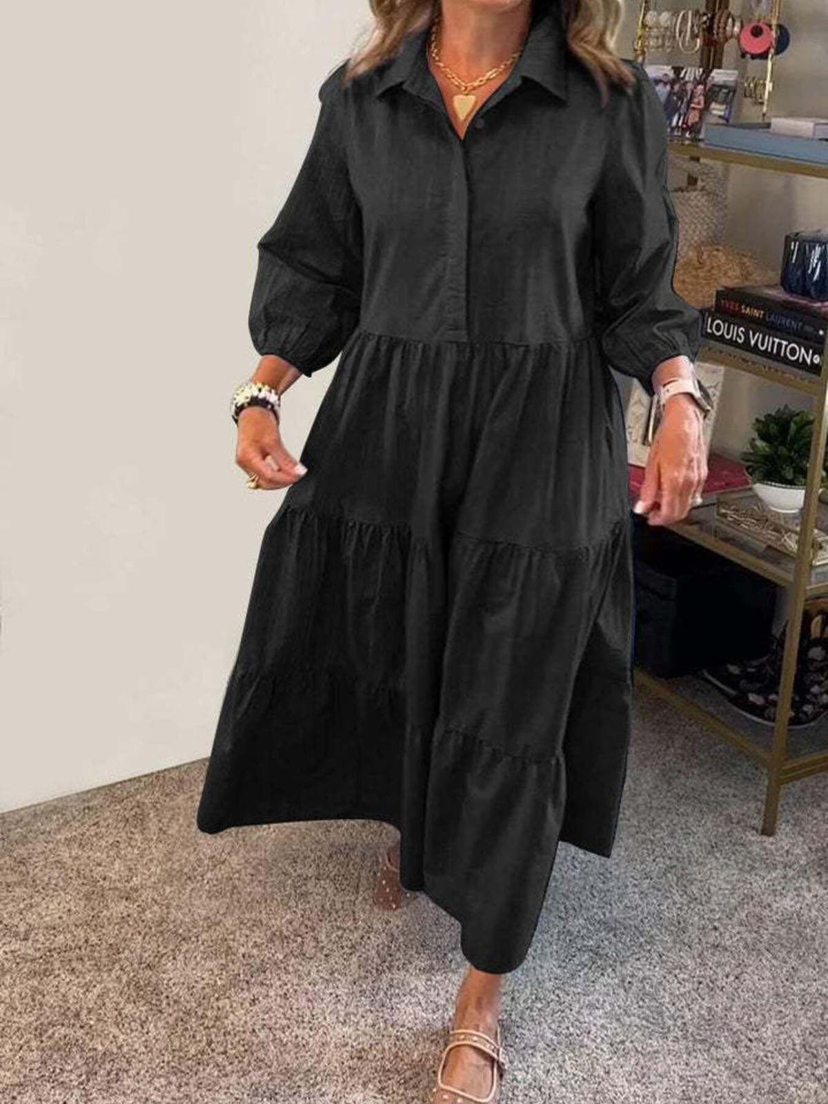 Full Size Tiered Button-Front Maxi Shirt Dress Plus Size