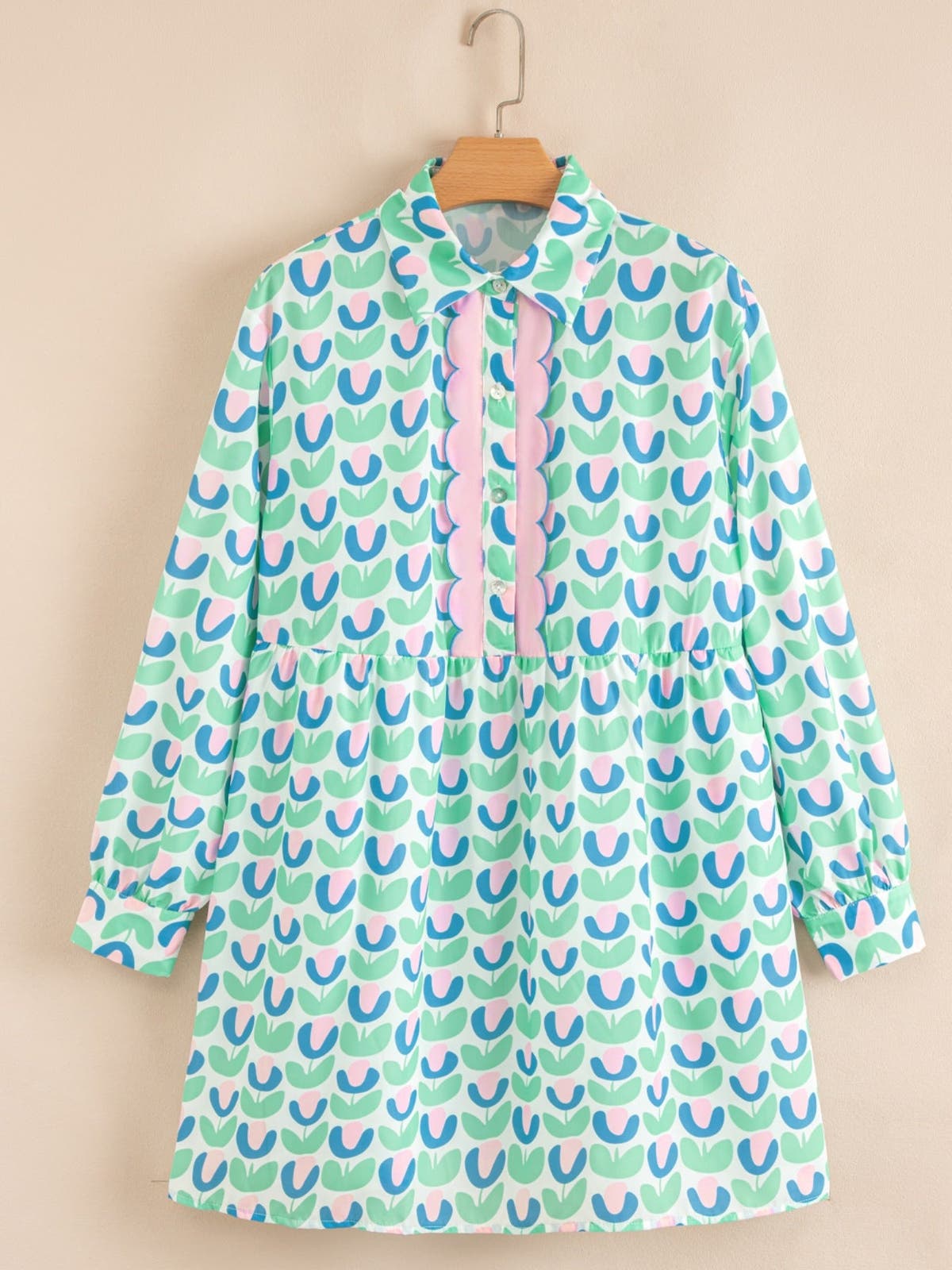 Printed Long Sleeve Shirt Dress