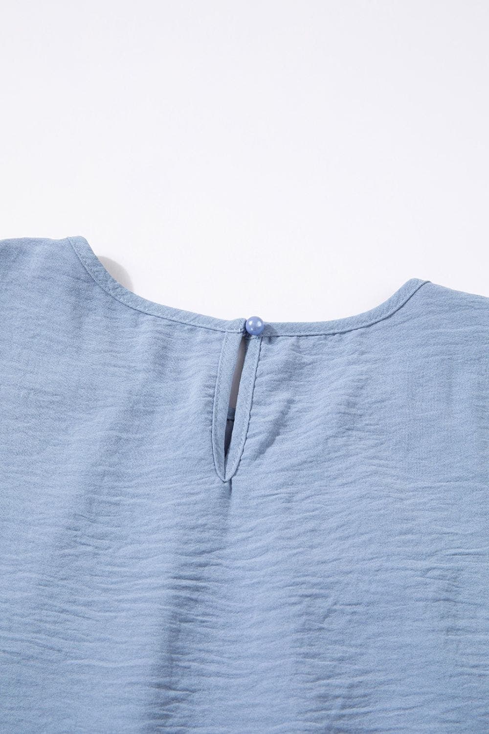 Solid Color Flounce Sleeve Pleated Round Neck Blouse